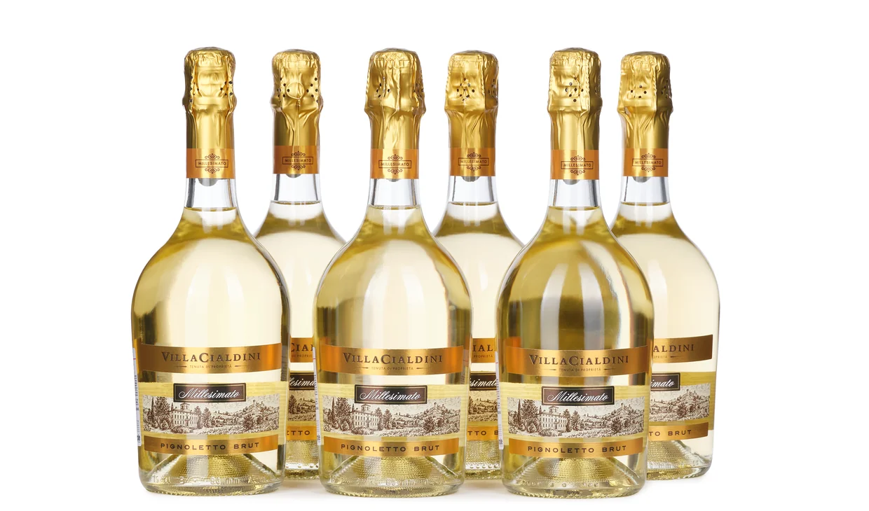 Набор вина - Ящик игристого Villa Cialdini Pignoletto Brut Millesimato, 6 бутылок игристого