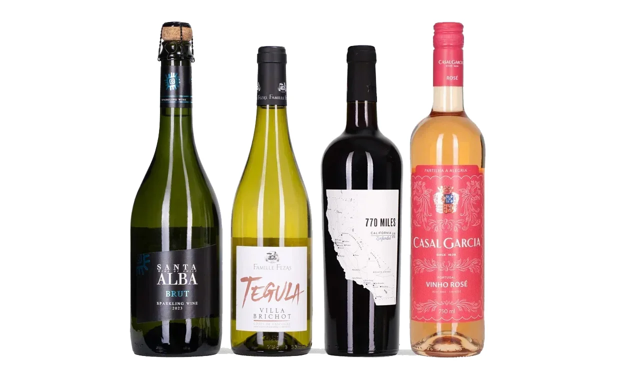 Набор вина - Остаёмся дома, по 1 бутылке игристого, белого, розового и красного