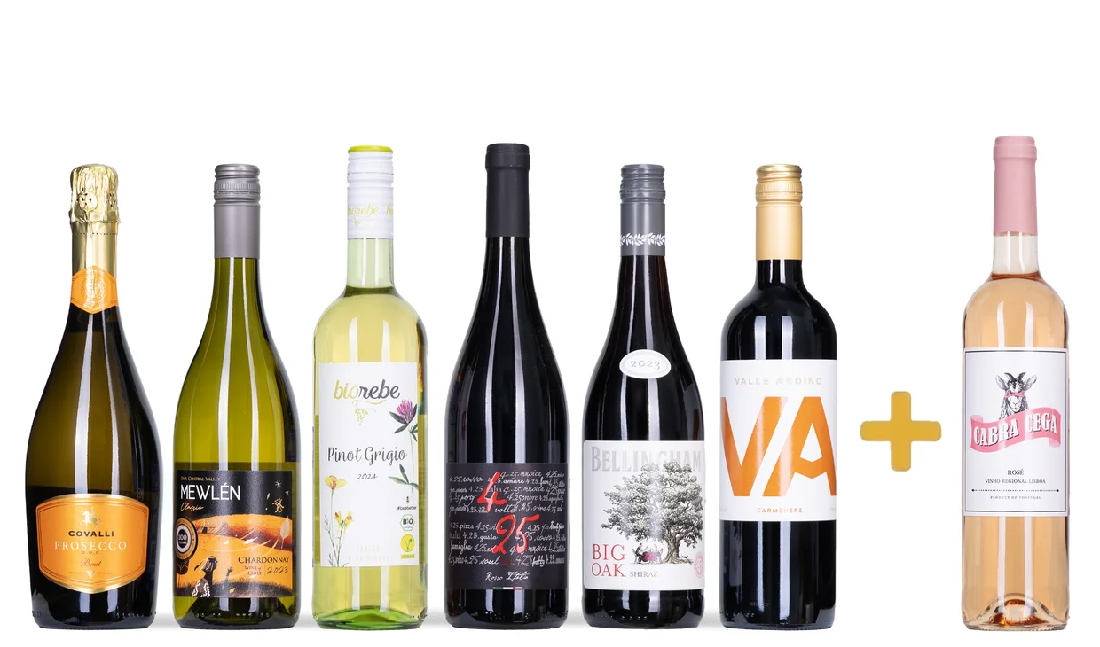 Набор вина - Призовая игра, 3 бутылки красного, 2 бутылки белого, по бутылке розового и игристого