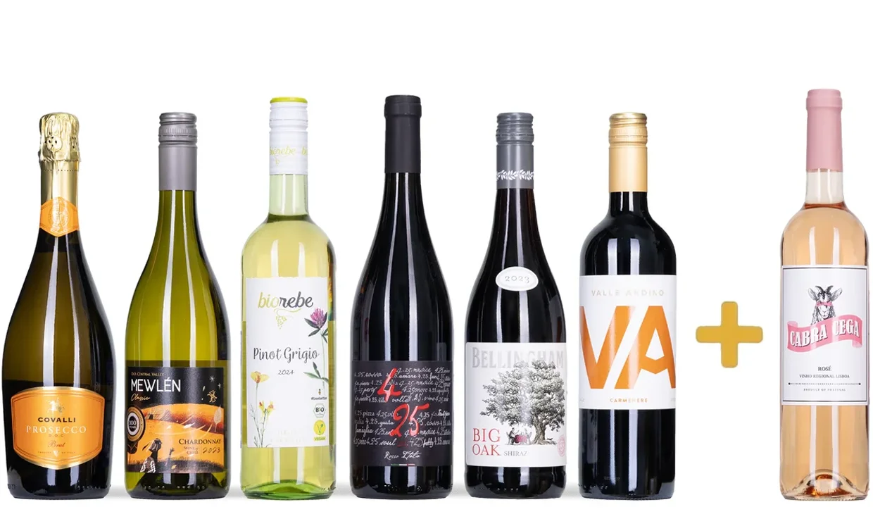 Набор вина - Призовая игра, 3 бутылки красного, 2 бутылки белого, по бутылке розового и игристого