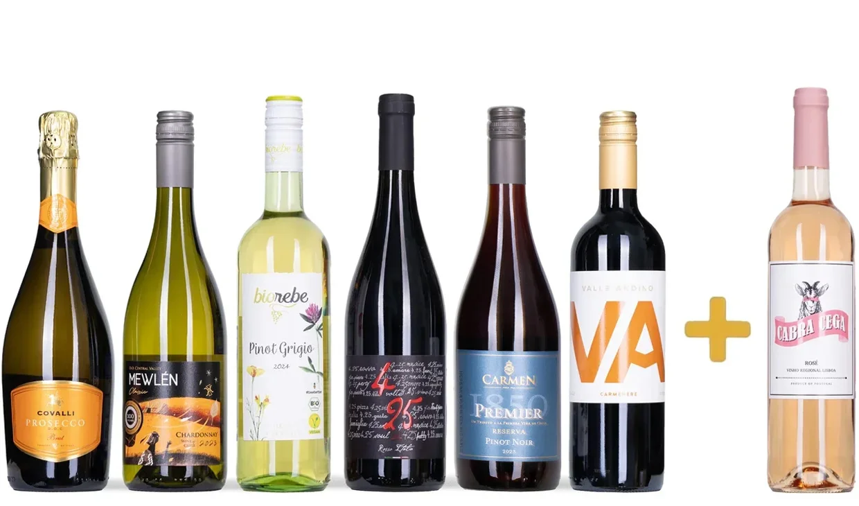 Набор вина - Призовая игра, 3 бутылки красного, 2 бутылки белого, по бутылке розового и игристого