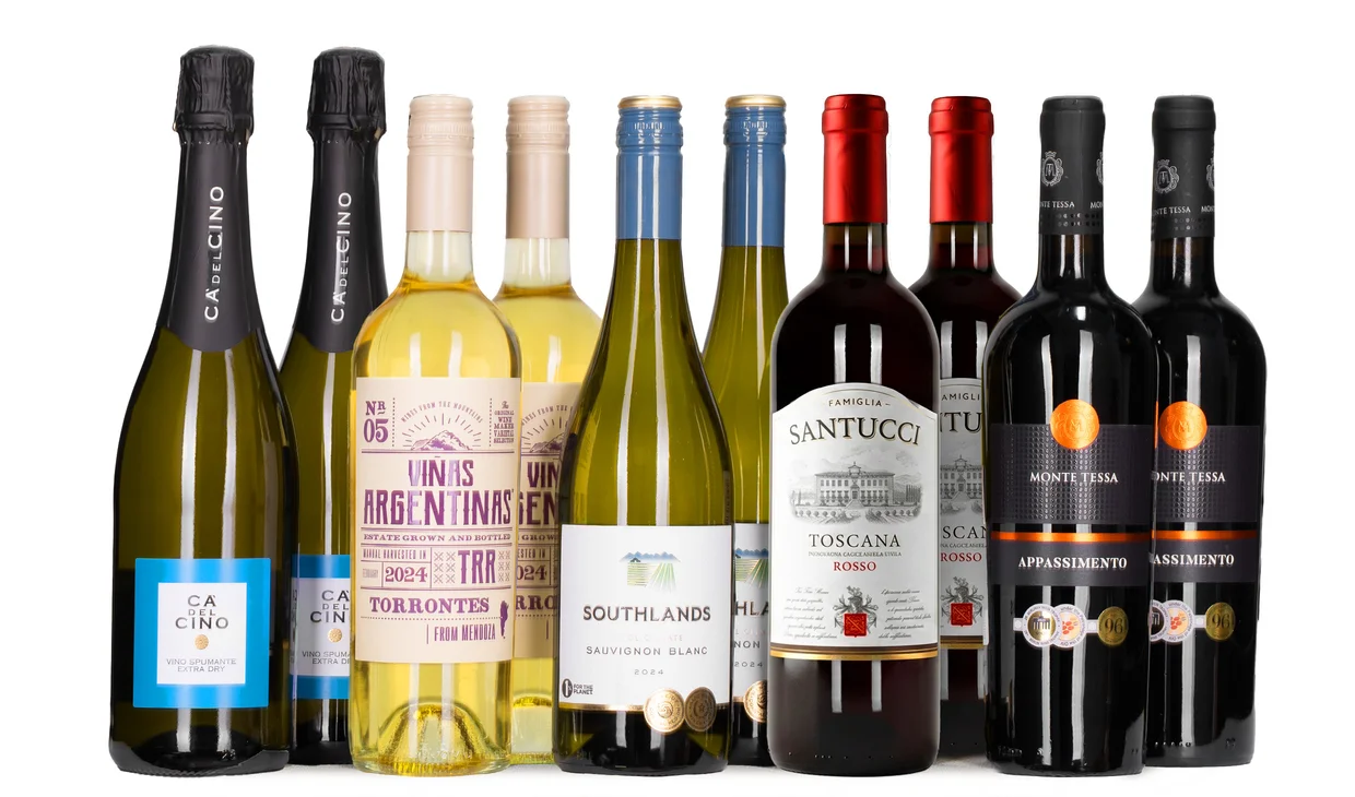 Набор вина - Десять соток, 2 бутылки игристого и по 4 белого и красного