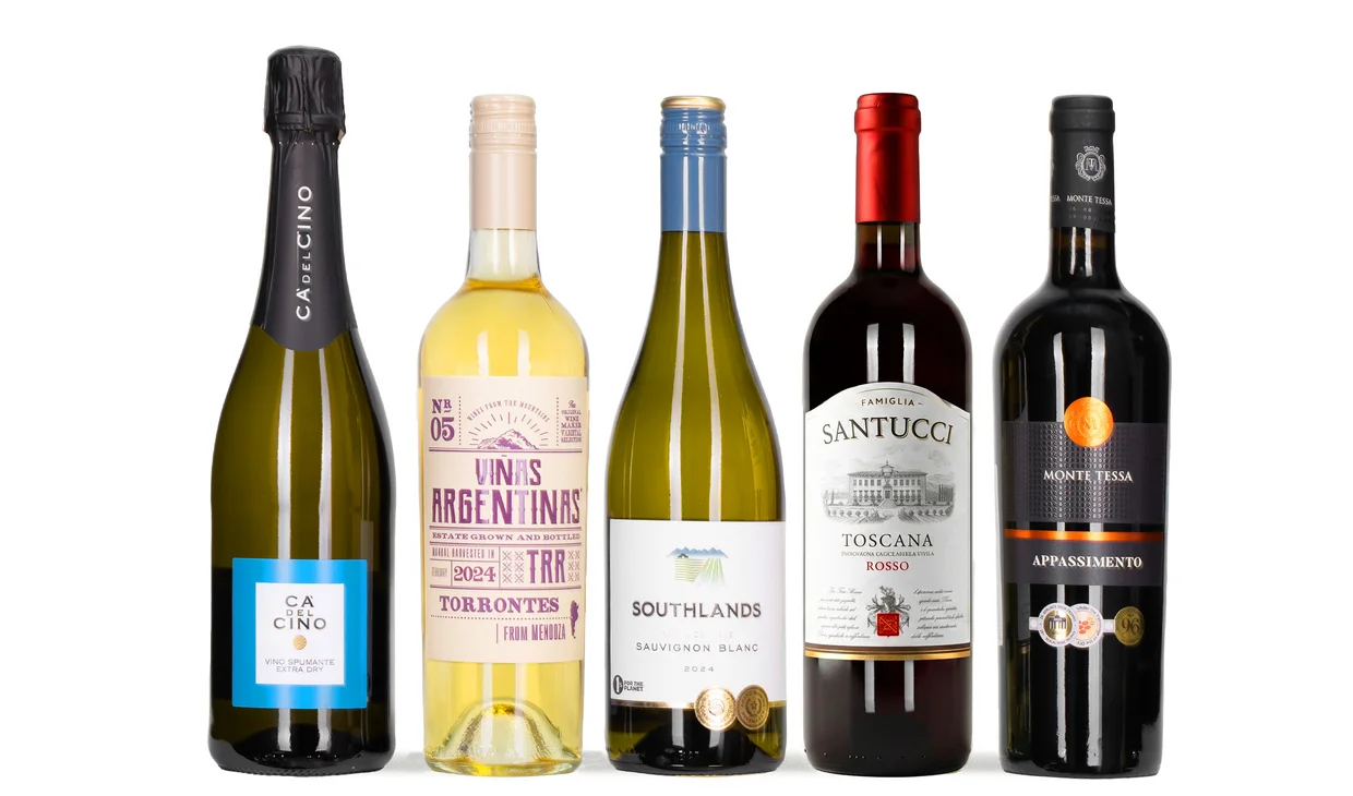 Набор вина - Пять соток, 1 бутылка игристого и по 2 бутылки белого и красного