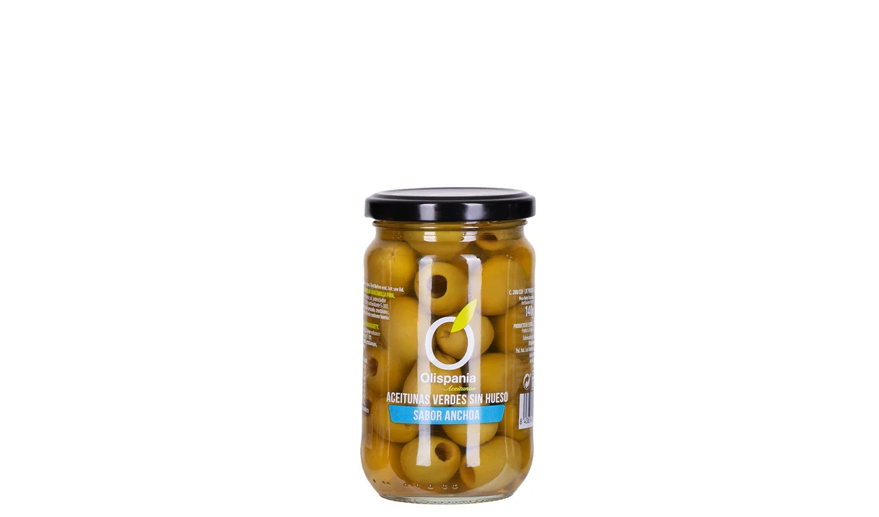 Olispania Aceitunas verdes sin hueso Sabor anchoa 300/140 г, Испания